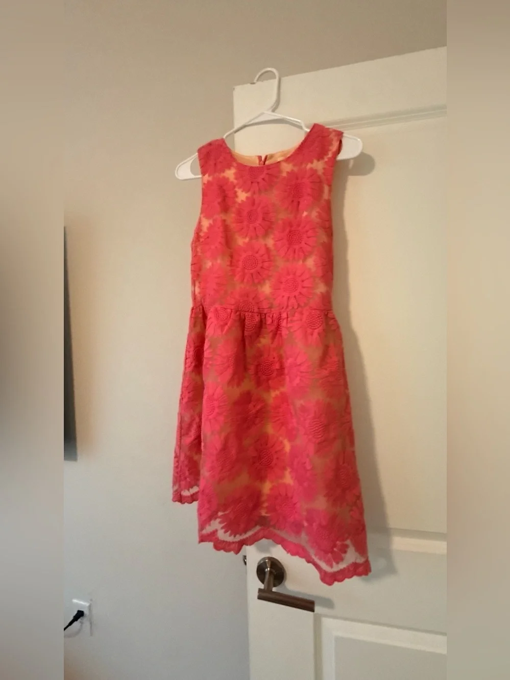 Ellison Coral Pink Floral Lace Midi Dress - Picture 4 of 8